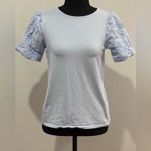 Zara‎ Girls 13-14 Blue with Floral/Cutout Puff Sleeve 448